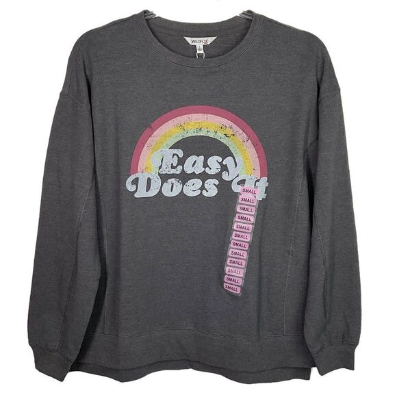 Wildfox Gray Easy Does It Statement Crewneck Sweatshirt Small NWT - Picture 1 of 6